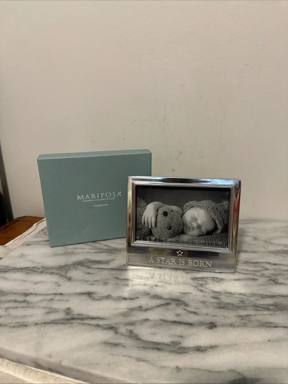 Mariposa Silver 'A Star Is Born' Baby Frame with Marble Gift Box
